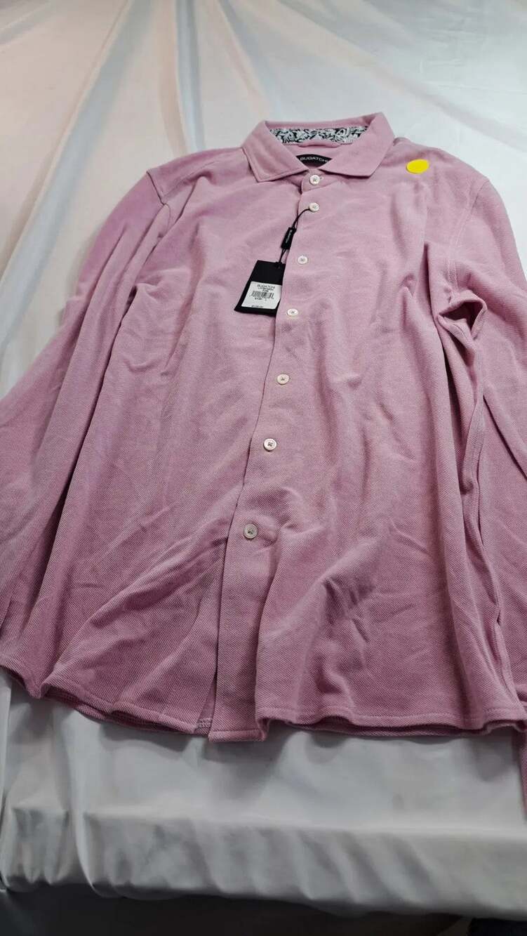 Bugatchi Men's Long Sleeve Button Front Shirt Pink Pique Cotton Size L